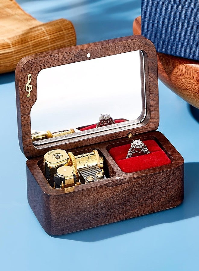 Wislist Elegant Vintage Wooden Jewelry Ring Jewelry Box, Musical Ring Box Gift for Lover Birthday Wedding Anniversary(Walnut Wood, Tune: Fly me to the moon) - Image 2